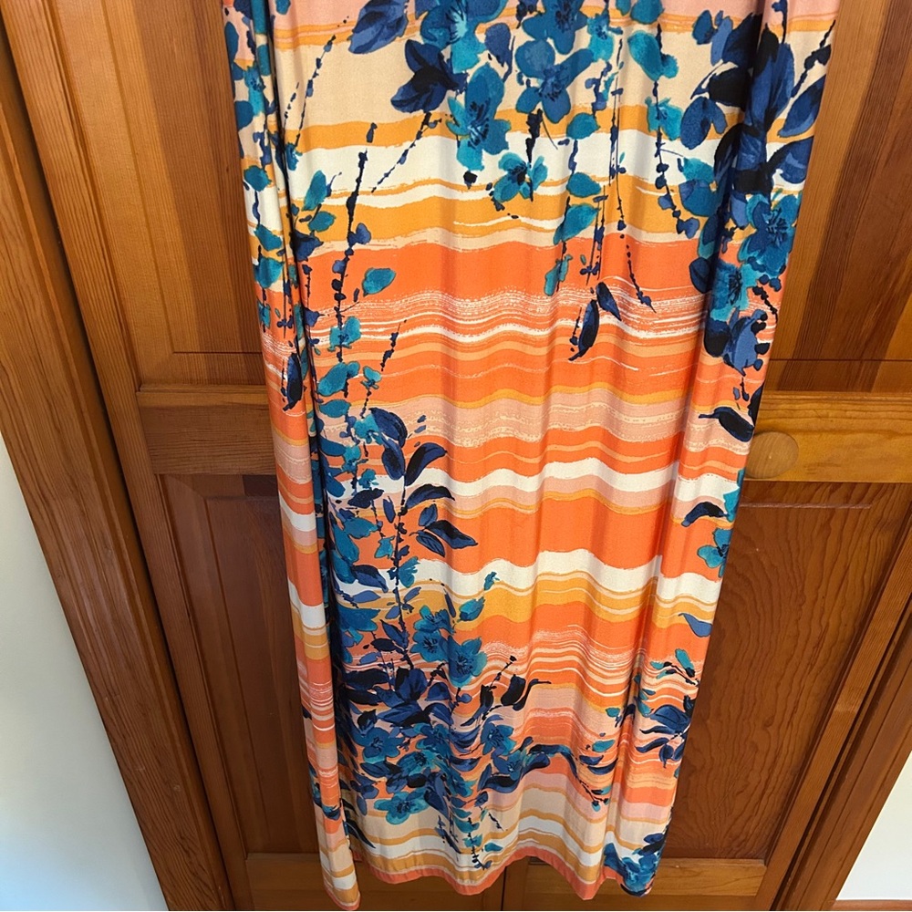 Snap Orange Blue Floral Maxi Sundress Plus 1X EUC Sleeveless Summer Dress - Picture 5 of 10